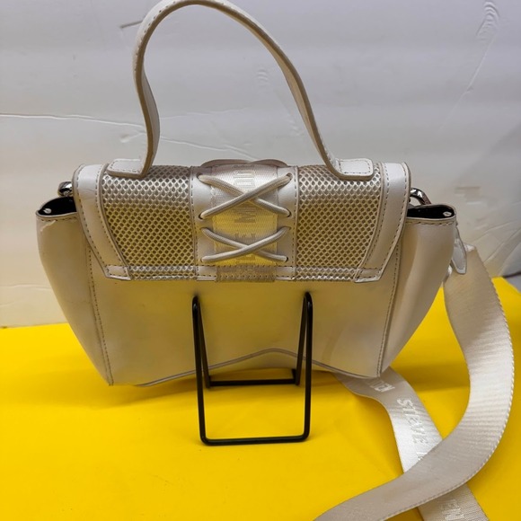 Steve Madden BVALOR Cream Lace Up Mesh Crossbody Bag Logo Strap Athleisure - Picture 5 of 13